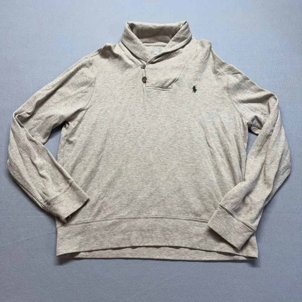 Polo Ralph Lauren Mens Large Oatmeal Heather Shawl Collar Pullover